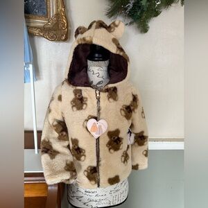 🤎Cute Bear Print Fuzzy Soft Kawaii Fleece Reversible Jacket NWT